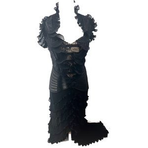 BASIX II Black Formal Gown w/ Ruffled Train Size 14